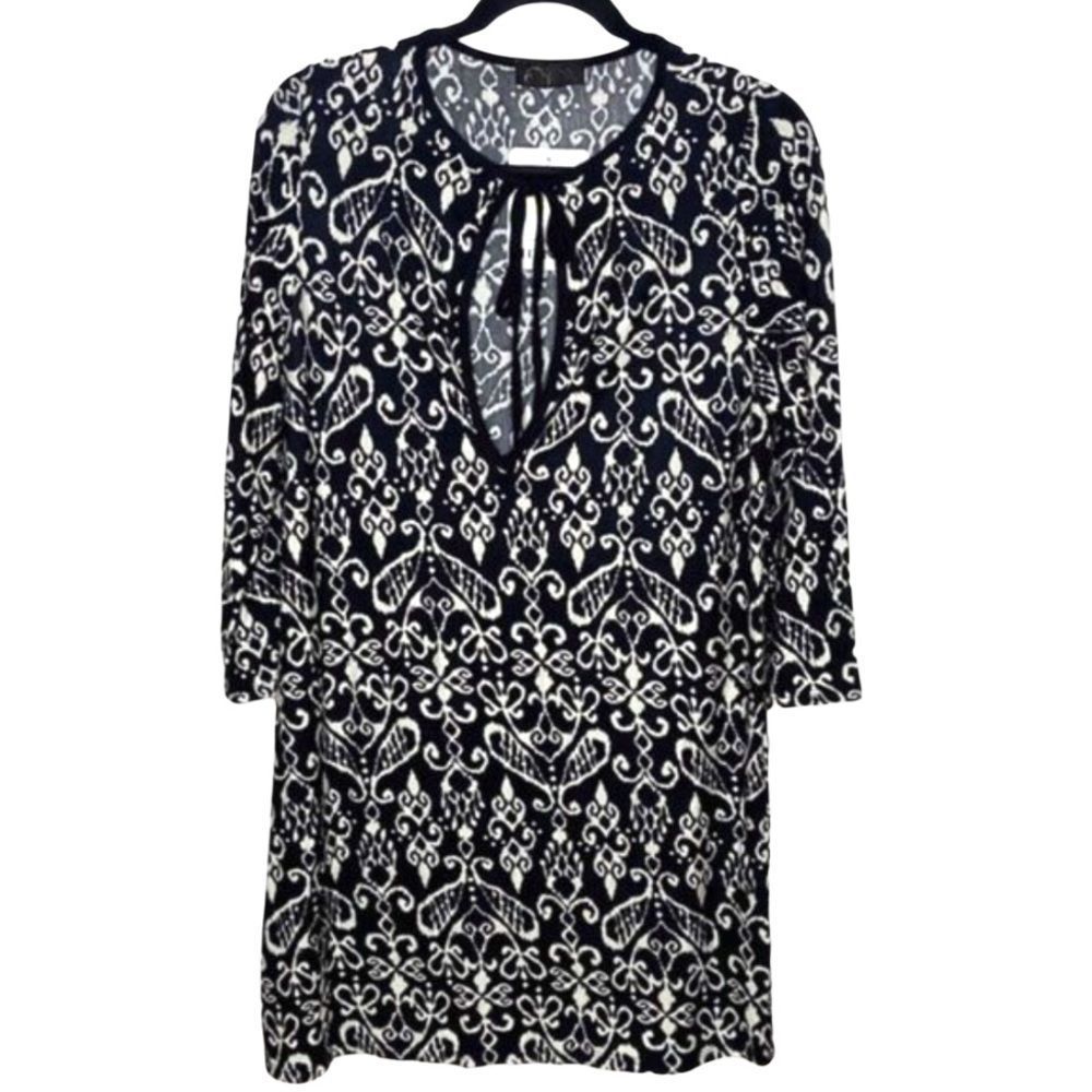 Athena Black Damask Tunic Scroll Cover Up Size Med